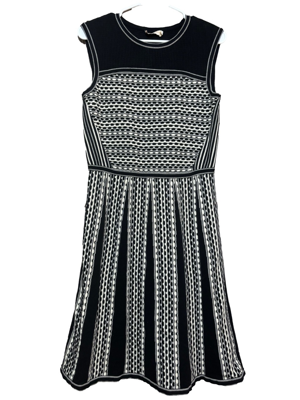 Tory Burch Black and White Sleeveless Knit Fit-and-Flare Dress